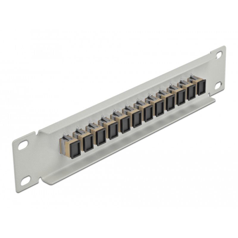 DeLOCK Panneau 10″ de distribution de fibre optique, 12 ports SC Simplex beige, 1 unité, gris