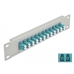 DeLOCK 10″ Fiber Optic Patch Panel 12 Port LC Duplex aqua 1U grey