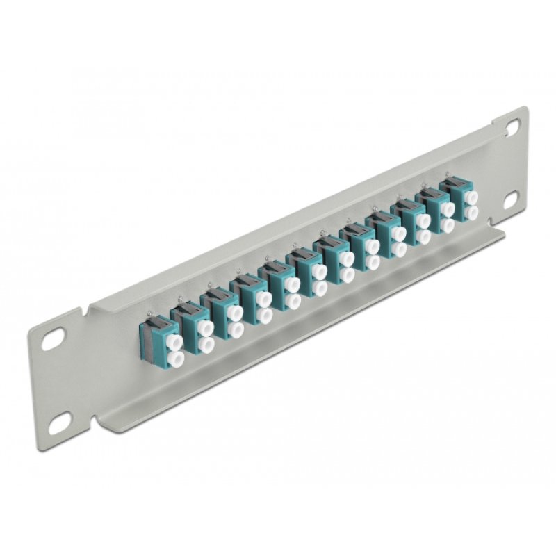DeLOCK Panneau 10″ de distribution de fibre optique, 12 ports LC Duplex aqua, 1 unité, gris