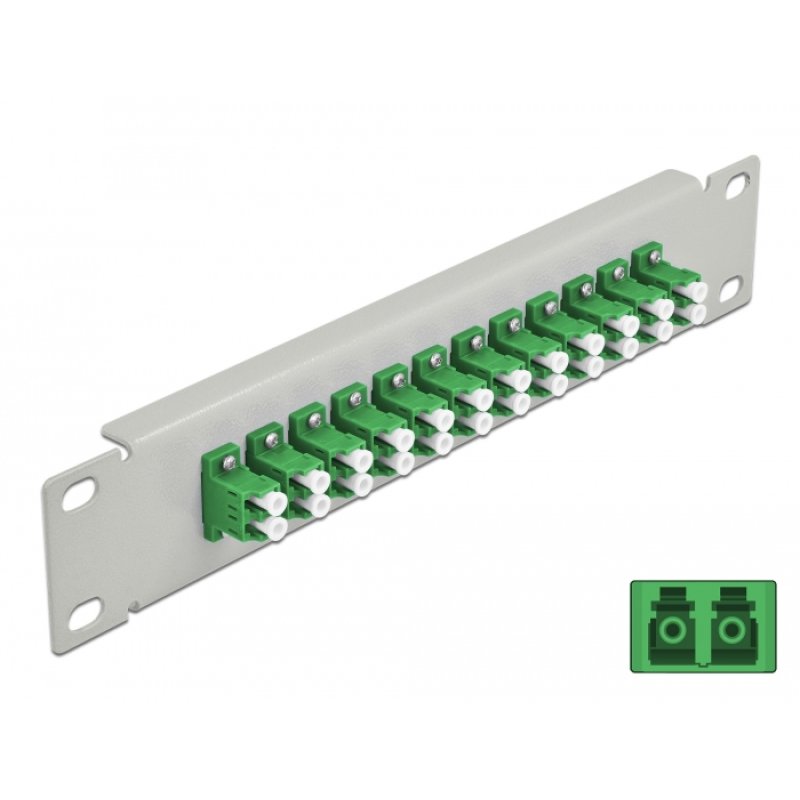 DeLOCK 10″ Fiber Optic Patch Panel 12 Port LC Duplex green 1U grey