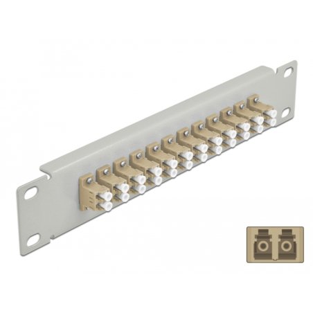 DeLOCK Panneau 10″ de distribution de fibre optique, 12 ports LC Duplex beige, 1 unité, gris