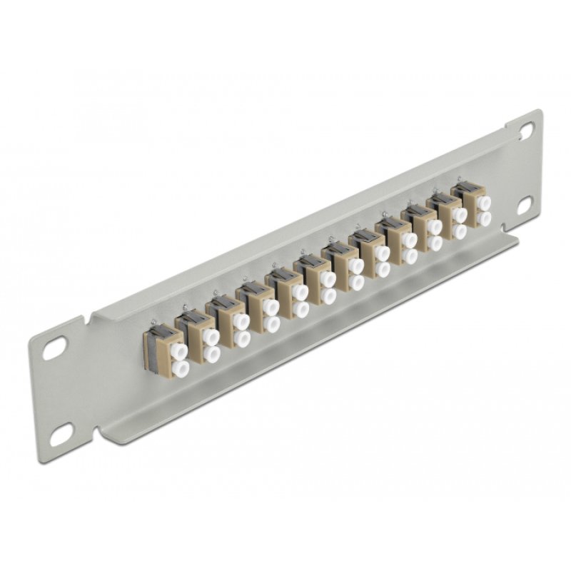 DeLOCK Panneau 10″ de distribution de fibre optique, 12 ports LC Duplex beige, 1 unité, gris
