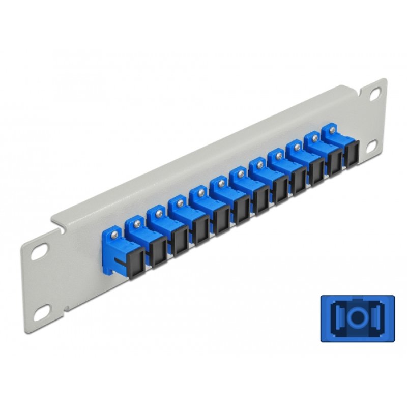 DeLOCK Panneau 10″ de distribution de fibre optique, 12 ports SC Simplex bleus, 1 unité, gris