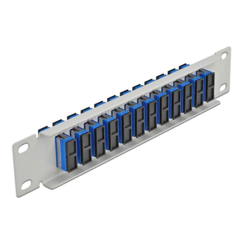 DeLOCK Panneau 10″ de distribution de fibre optique, 12 ports SC Duplex bleus, 1 unité, gris