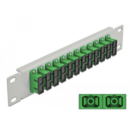 DeLOCK Panneau 10″ de distribution de fibre optique, 12 ports SC Duplex vert, 1 unité, gris