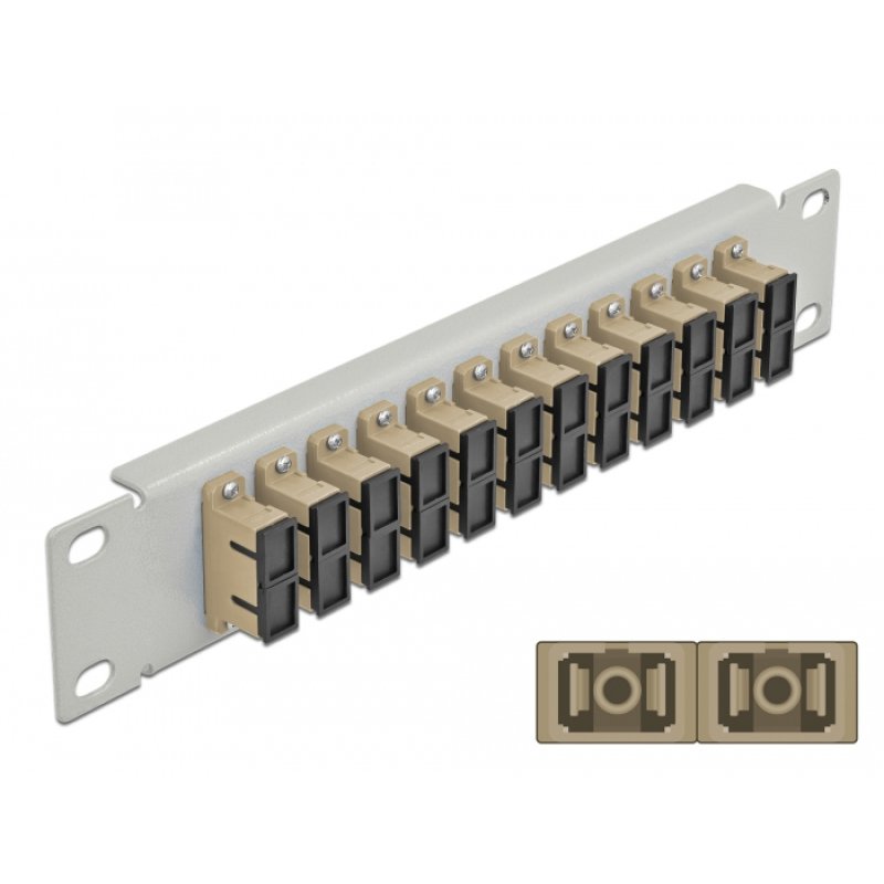 DeLOCK Panneau 10″ de distribution de fibre optique, 12 ports SC Duplex beige, 1 unité, gris