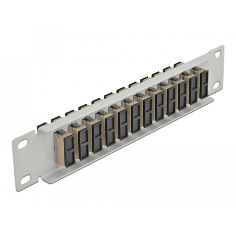 DeLOCK Panneau 10″ de distribution de fibre optique, 12 ports SC Duplex beige, 1 unité, gris