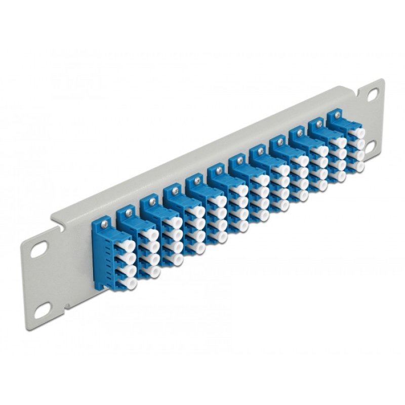 DeLOCK 10″ Fiber Optic Patch Panel 12 Port LC Quad blue 1U grey