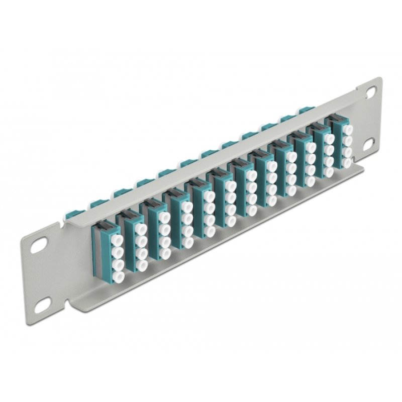 DeLOCK Panneau 10″ de distribution de fibre optique, 12 ports LC Quad aqua, 1 unité, gris