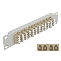 DeLOCK Panneau 10″ de distribution de fibre optique, 12 ports LC Quad beige, 1 unité, gris