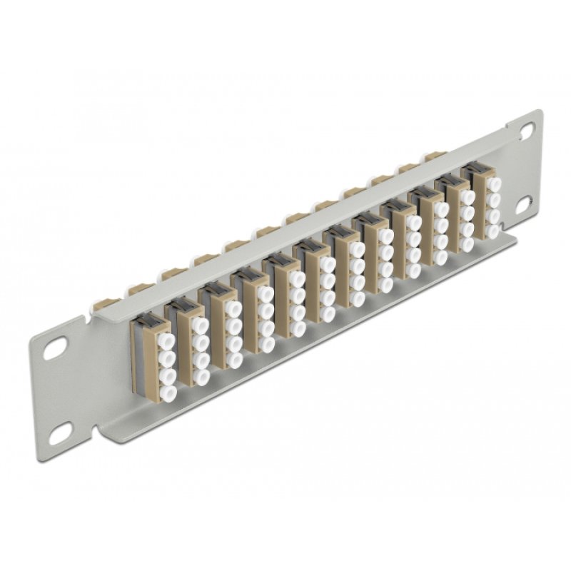 DeLOCK Panneau 10″ de distribution de fibre optique, 12 ports LC Quad beige, 1 unité, gris