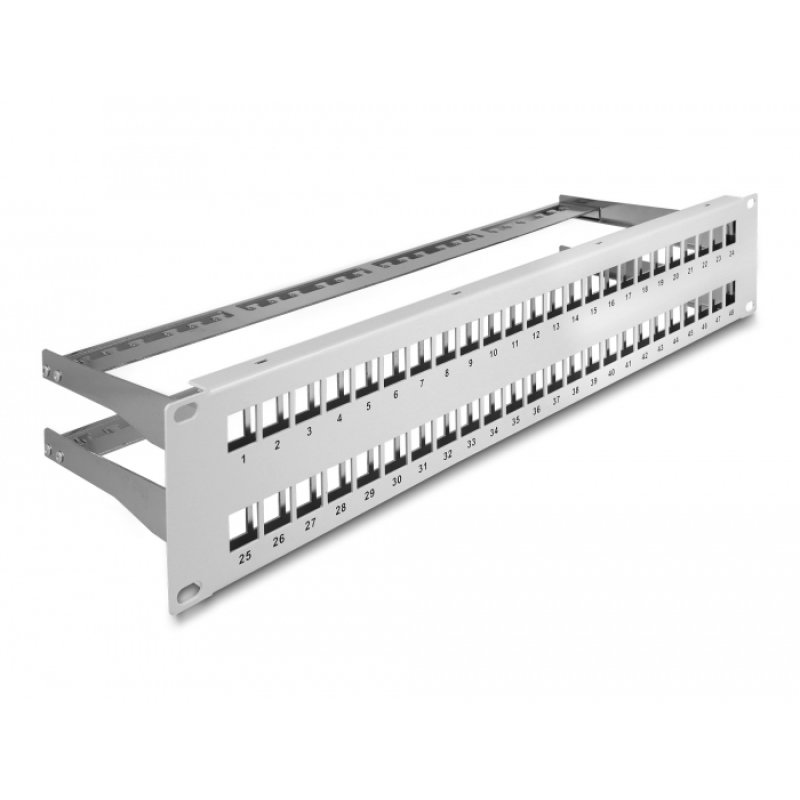 Delock 19? Keystone Patchpanel 48 Port mit Entlastungsschienen 2 HE grau