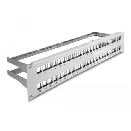 Delock 19? Keystone Patchpanel 48 Port mit Entlastungsschienen 2 HE grau