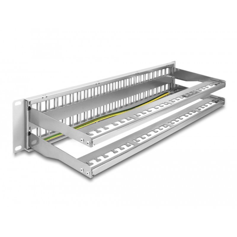 DeLOCK Panneau de distribution Keystone 19″, 48 ports avec serre-câbles, 2 unités, gris