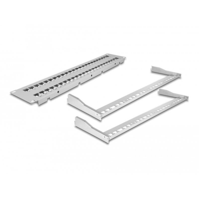 DeLOCK Panneau de distribution Keystone 19″, 48 ports avec serre-câbles, 2 unités, gris