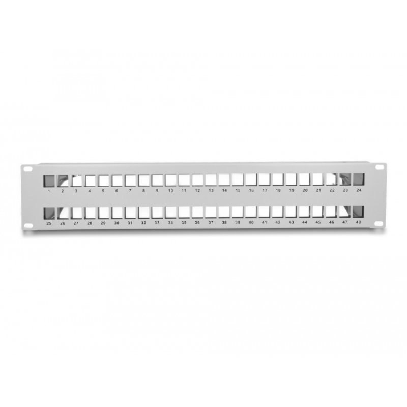 DeLOCK Panneau de distribution Keystone 19″, 48 ports avec serre-câbles, 2 unités, gris