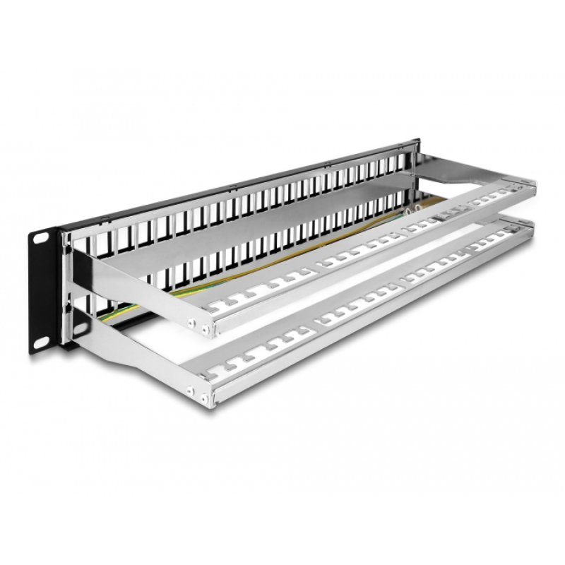 Delock 19? Keystone Patchpanel 48 Port mit Entlastungsschienen 2 HE schwarz