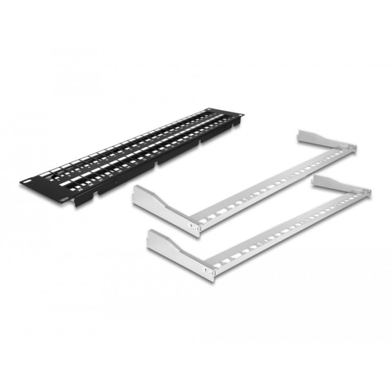 Delock 19? Keystone Patchpanel 48 Port mit Entlastungsschienen 2 HE schwarz