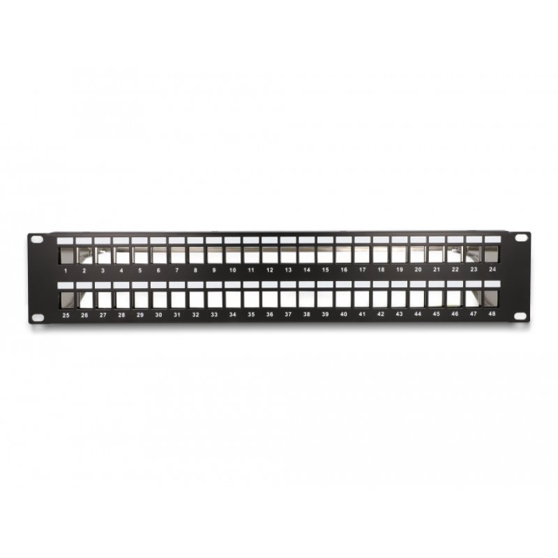 Delock 19? Keystone Patchpanel 48 Port mit Entlastungsschienen 2 HE schwarz