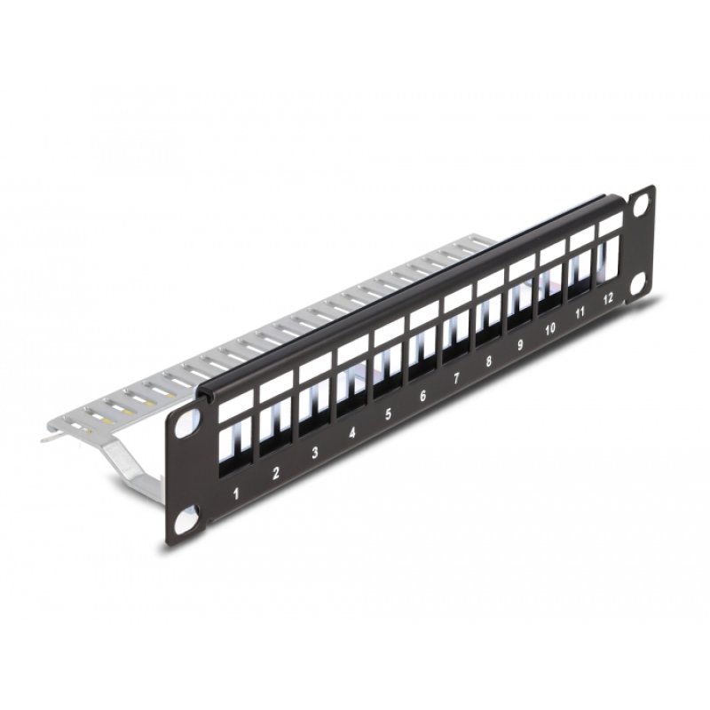Delock 10? Keystone Patchpanel 12 Port mit Entlastungsschiene 1 HE schwarz