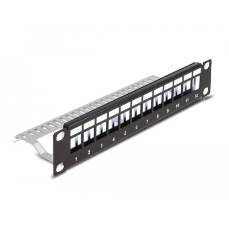 Delock 10? Keystone Patchpanel 12 Port mit Entlastungsschiene 1 HE schwarz