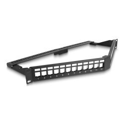 DeLOCK Panneau de distribution 19″ Keystone 24 prises avec serre-câble, 1 unité, angulé, noir