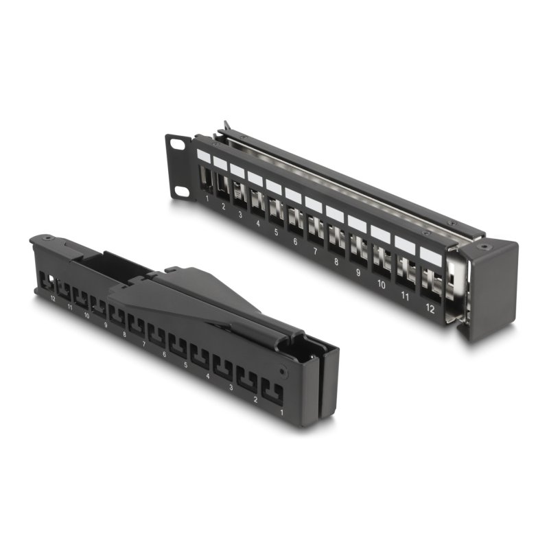 Delock 19? Keystone Patchpanel 24 Port mit Entlastungsschiene 1 HE gewinkelt schwarz