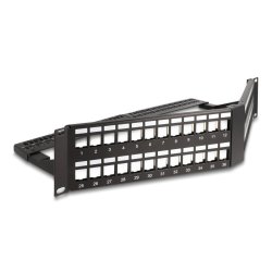 DeLOCK Panneau de distribution 19″ Keystone 48 prises avec serre-câble, 2 unité, angulé, noir