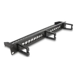 Delock 19? Keystone Patchpanel 16 Port mit 3 Bügeln und Entlastungsschiene 1 HE schwarz