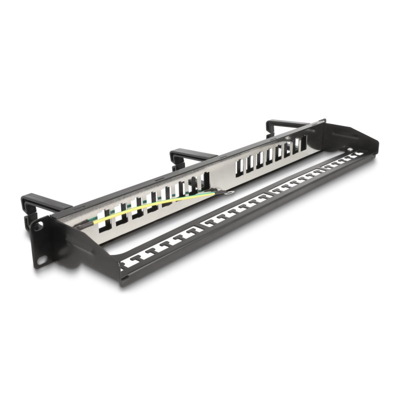 Delock 19? Keystone Patchpanel 16 Port mit 3 Bügeln und Entlastungsschiene 1 HE schwarz