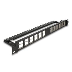 DeLOCK Panneau de distribution 19″ Keystone, 24 ports, angulé avec réducteur de tension, noir