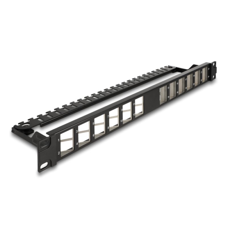 Delock 19? Keystone Patchpanel 24 Port gewinkelt mit Entlastungsschiene schwarz