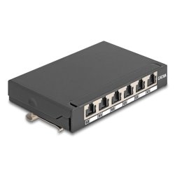 Delock Mini Desktop Patchpanel RJ45 Buchse 6 Port Cat.6A geschirmt schwarz - zur Montage an Tisch, Wand oder Hutschiene