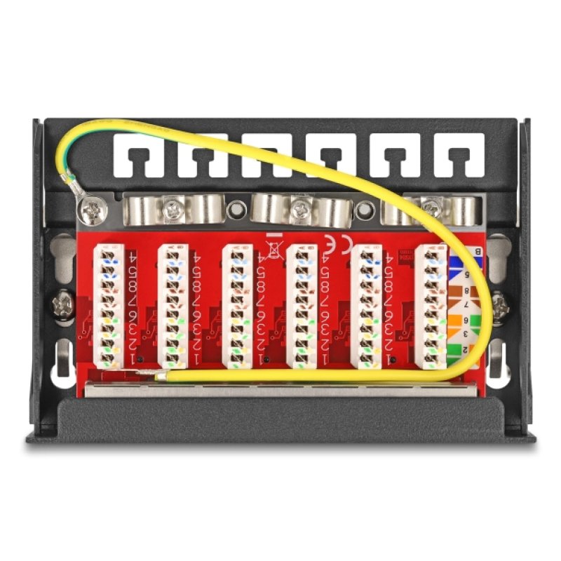 Delock Mini Desktop Patchpanel RJ45 Buchse 6 Port Cat.6A geschirmt schwarz - zur Montage an Tisch, Wand oder Hutschiene