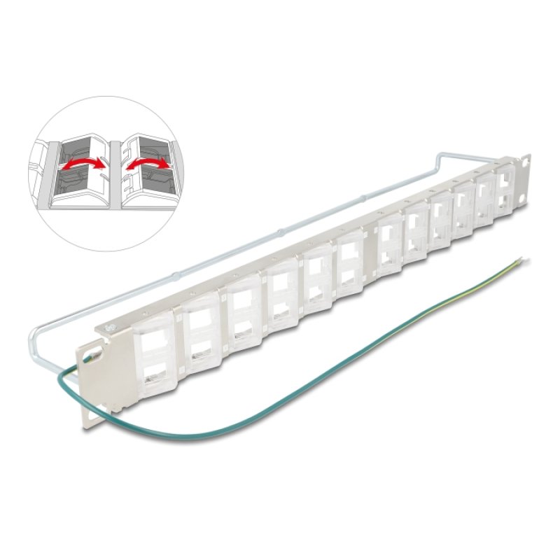 DeLOCK 19″ Keystone Patch Panel with 24 tiltable ports and strain relief