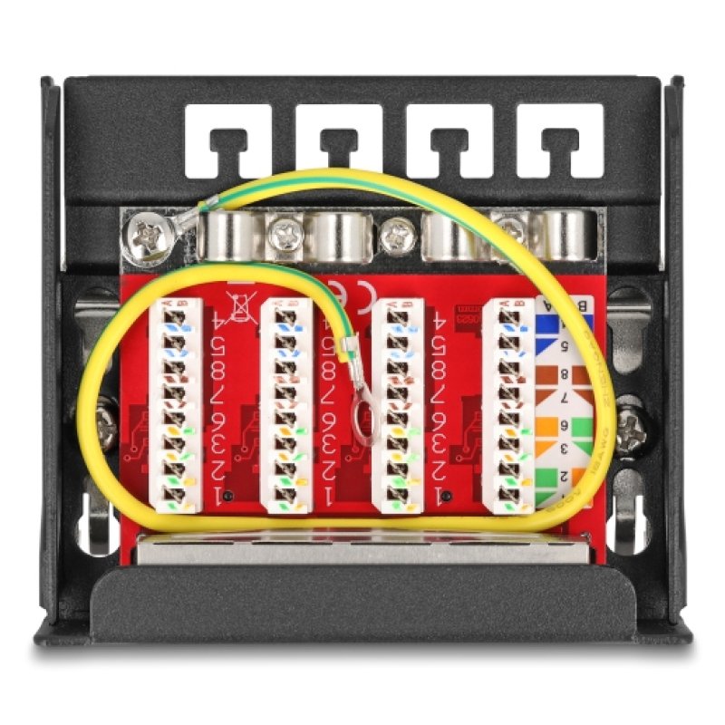 Delock Mini Desktop Patchpanel RJ45 Buchse 4 Port Cat.6A geschirmt schwarz - zur Montage an Tisch, Wand oder Hutschiene