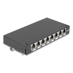 Delock Mini Desktop Patchpanel RJ45 Buchse 8 Port Cat.6A geschirmt schwarz - zur Montage an Tisch, Wand oder Hutschiene