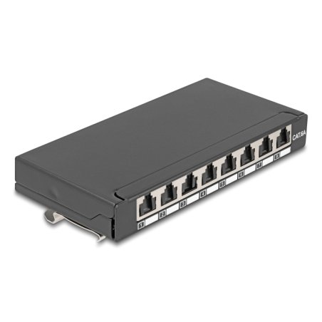 Delock Mini Desktop Patchpanel RJ45 Buchse 8 Port Cat.6A geschirmt schwarz - zur Montage an Tisch, Wand oder Hutschiene