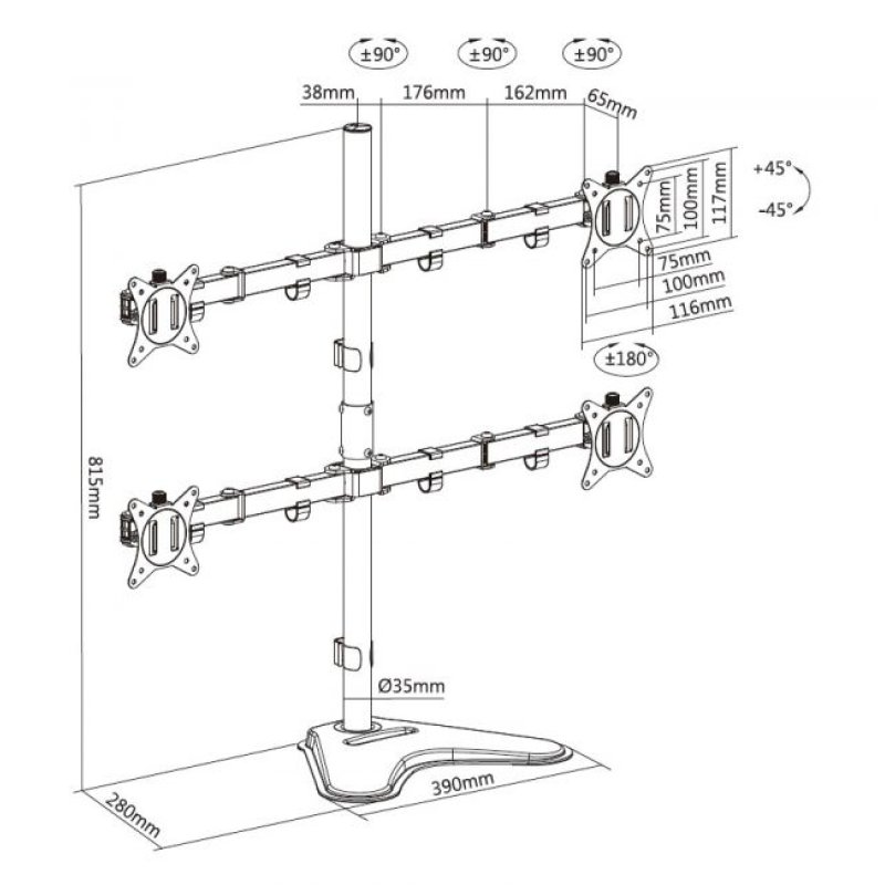 Equip 17"-32" Articulating Quad Monitor Tabletop Stand