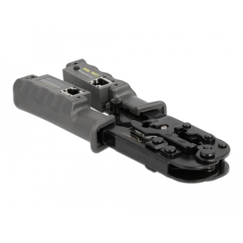 Crimpzange mit Abisolierer und Netzwerktester für 8P (RJ45), 6P (RJ12/11) oder 4P (RJ10) Stecker