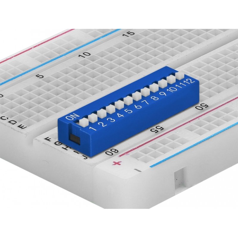 DeLOCK Interrupteur coulissant DIP, 12 numéros, déplacement 2,54 mm, THT, vertical, 10 unités