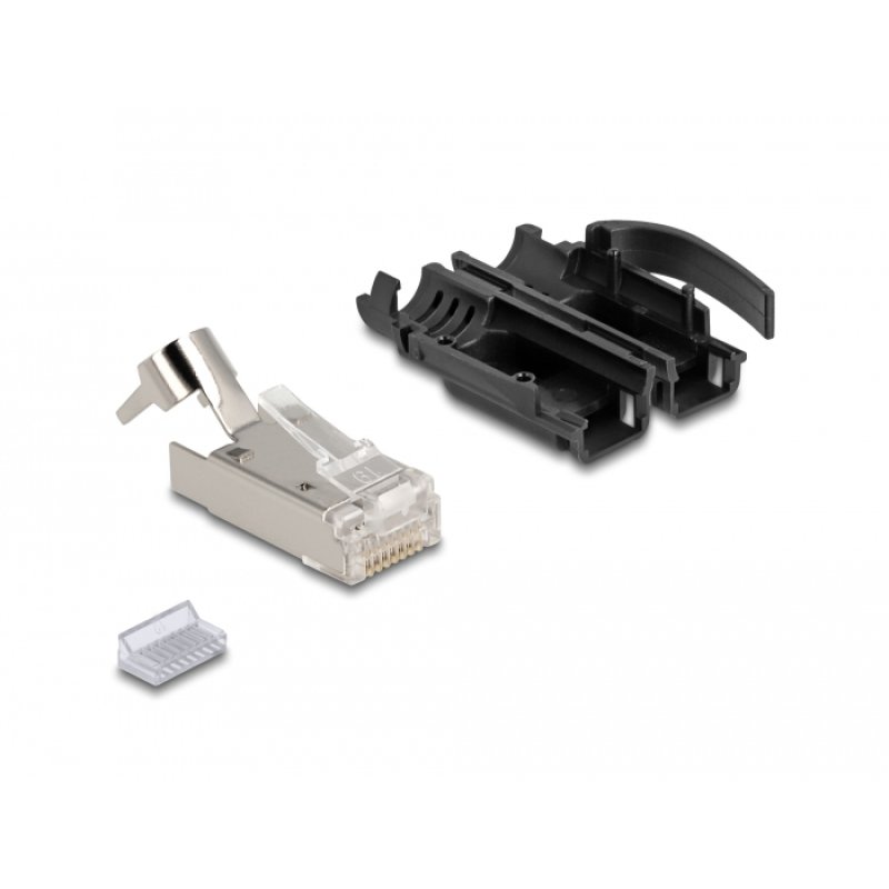 DeLOCK RJ45 Modulaire mâle avec retenue Cat.6A et protection robuste contre le pliage, set de 25 unités.