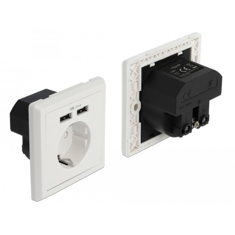 Einbausteckdose mit 2 x USB Typ-A Ladeport 2,4 A