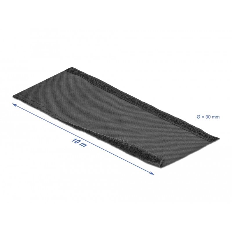 DeLOCK Manchon tissé avec fermeture à scratch, thermorésistant, 10 m x 30 mm, noir