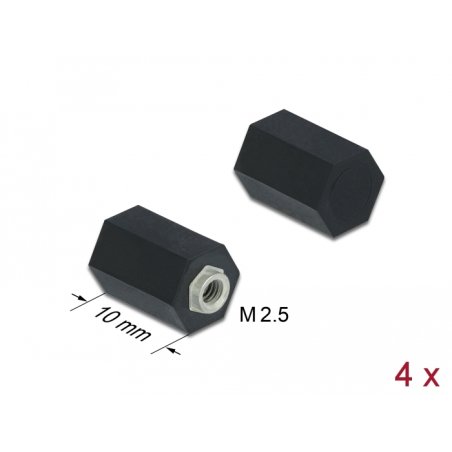 DeLOCK Entretoise d’écartement M2.5, hexagonale, interne, 10 mm, noire, 4 unités