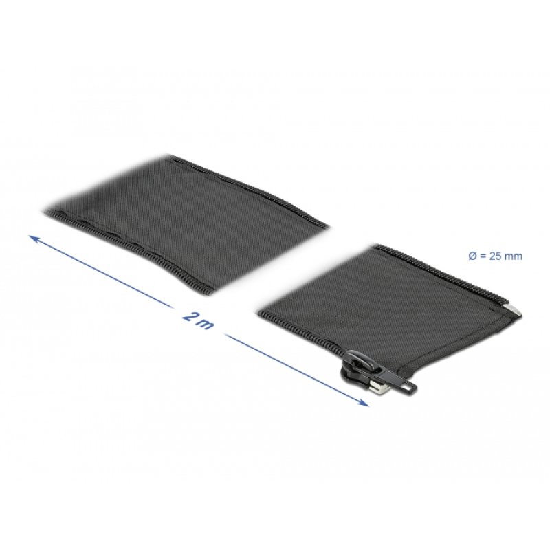 Gewebeschlauch mit Reißverschluss hitzebeständig 2 m x 25 mm schwarz