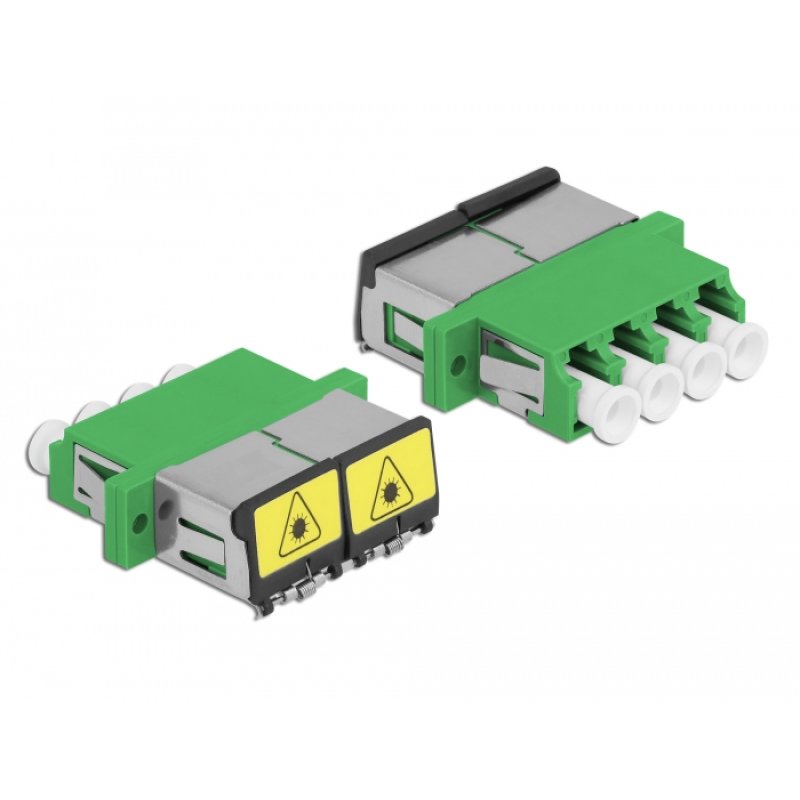 DeLOCK Optical Fiber Coupler with laser protection flip LC Quad female to LC Quad female Single-mode green