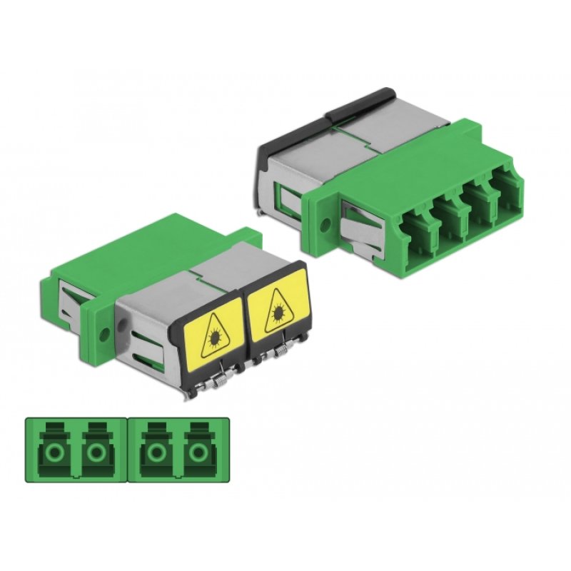 DeLOCK Optical Fiber Coupler with laser protection flip LC Quad female to LC Quad female Single-mode green