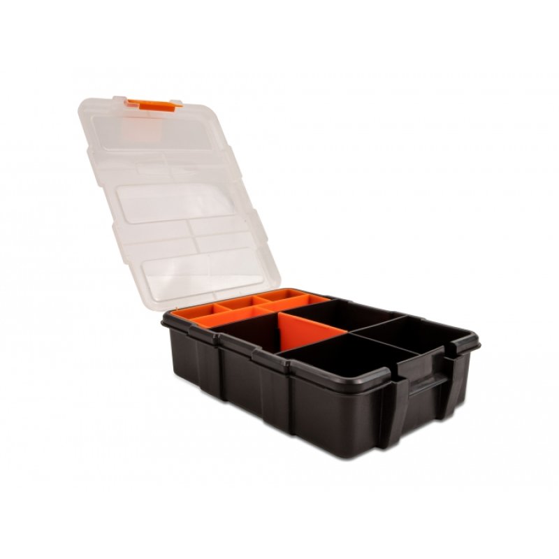 DeLOCK Boite de rangement avec 11 compartiments, 220 x 155 x 60 mm, orange et noir