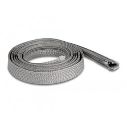 DeLOCK Manchon tressé avec fermeture Éclair résistant à la chaleur, 2 m x 20 mm, gris